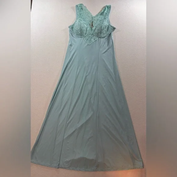 Sol Surroundings Lace Nightgown teal Green Sleeveless Maxi Slip Dress M - Picture 2 of 9